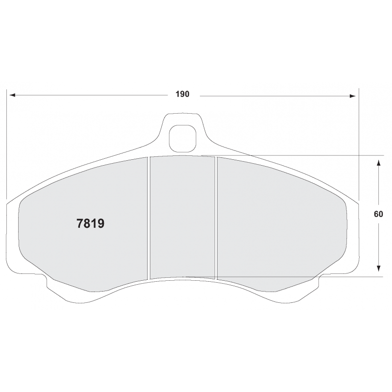 Endurance compound with less wear. Race brake pads - Porsche 996 + 997
Gen. 1 + 2 front pads
(radial depth = 60mm)